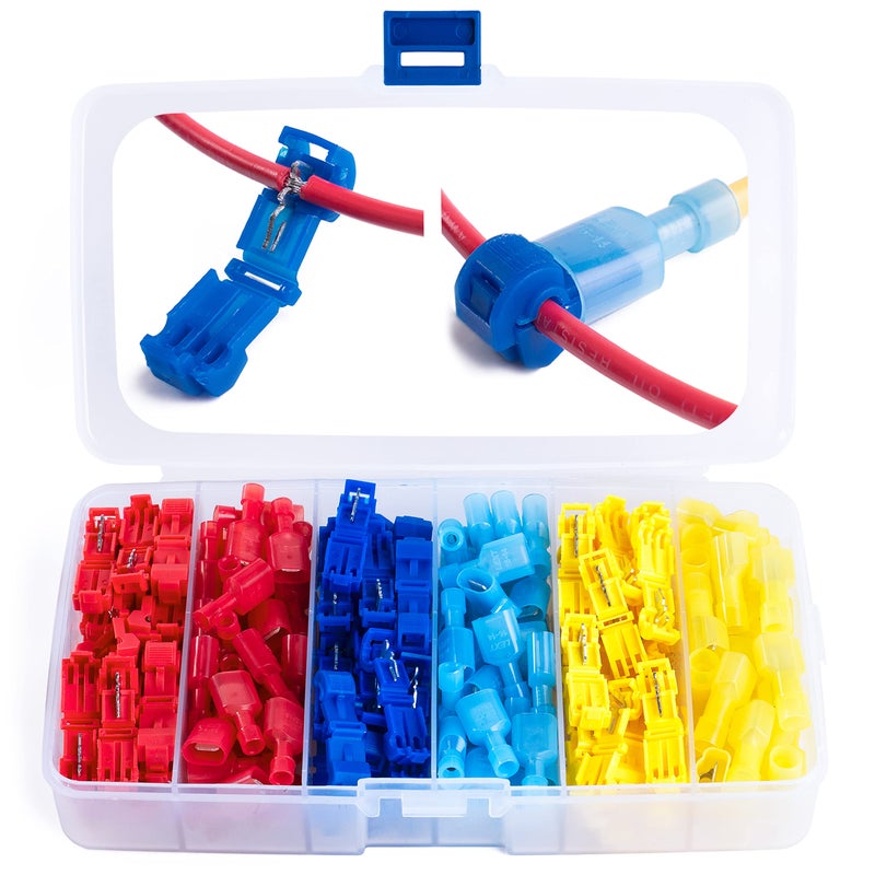 Wirefy T Tap Wire Connectors Kit - Electrical Connectors Kit - Spade Terminals - Quick Splice Disconnect Wire Taps - (120 PCS 22-10 AWG) | T Taps for Wiring Automotive and T Splice Wire Connectors - Image 1
